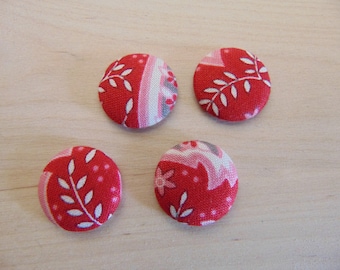 x 4 cabochons 20mm red ref TOUR8 floral fabric