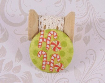 x 1 button 28mm fabric hoho Christmas ref A23