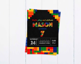 Funny blocks invite, boy invitation, lego printable, party invitation, lego birthday invitation, lego invitation.