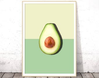 Avocado Print, Tropical Fruit Wall Art, Avocado Wall Print, Printable Avocado, Tropical Fruit Decor, Avocado Half Slice, Modern Minimalist