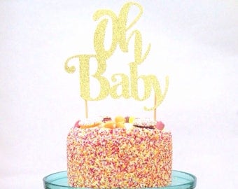 Cake Topper, Oh baby glitter cake topper, glitter cake decoration, cake topper, party decor, baby shower decor, baby shower cake topper