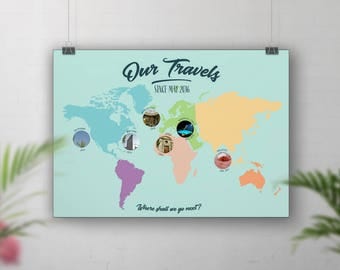 Photo map, Travel Map Photo, Photo Collage, Gift for travellers, World Travel Map, Personalised travel map, Holiday map, Vacation Photos