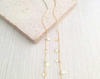 Star Linear Earring,Star Earring,Star Threader Earring,Gold Star Threader Earring,Star Linear Threader,Star Drop Threader Earring