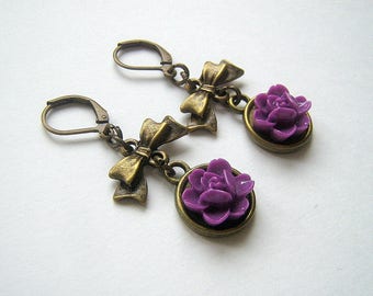 Polymer clay purple flower earrings