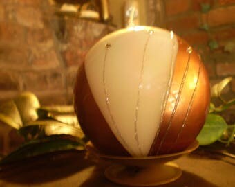 Luxury German Christmas Diamante,Glitter Copper & Cream Ball Candle plus Candle Stand,Slow Burning,Natural Plant Wax