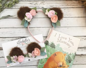 Bear headband, bear ears headband, woodland birthday headband, woodland party, teddy bear ears, bear costume, woodland baby shower