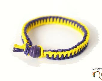 Bracelet coloré violet et jaune, macramé, paracorde, homme ou femme, 20cm
