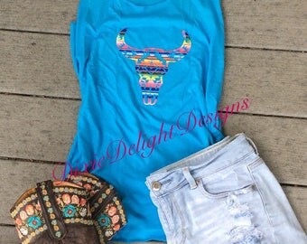 Serape Aztec Cow Skull Soft Racerback Tank