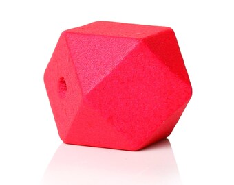 5 large Rose colored 20mm wooden beads / geometric / polygon