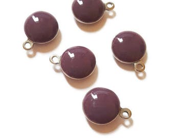 5 charms/Sequins in stainless steel and enamel Purple 1.3 cm