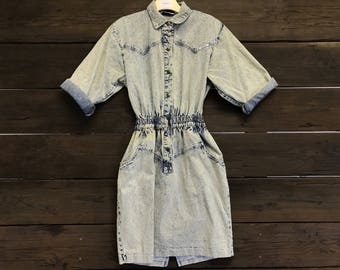 1980s/80s Ideas Acid Wash Denim Dress