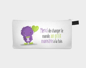 Treasure chest pencil or makeup case "P" little monster "