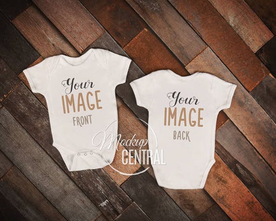 Download Front and Back Blank White Baby Onesie Mockup Fashion Styled