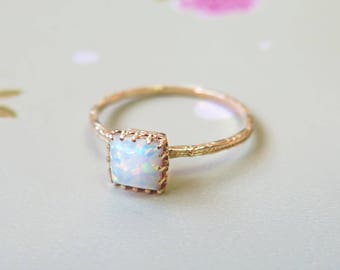 White Opal ring - solid Gold Opal Ring - white Opal - Small Opal Ring - Opal Ring - October Birthstone - Opal Jewelry - 14k Gold Ring