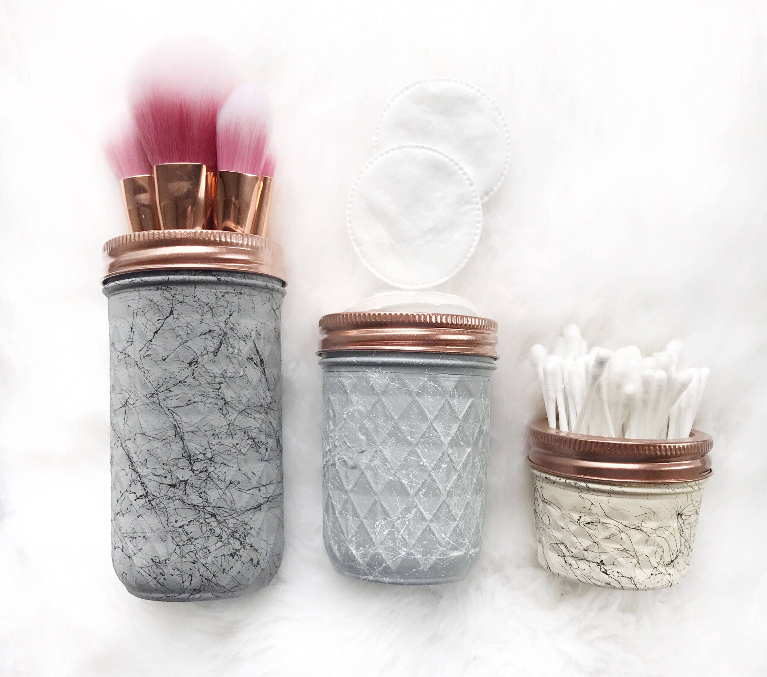 Grey ball Mason Jar set marble makeup brush holder grey