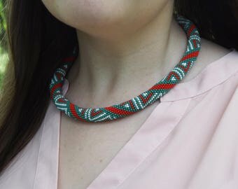 celtic necklace dainty geometric necklace gift rope necklace green red necklace tribal necklace ladies bead necklace woven african necklace