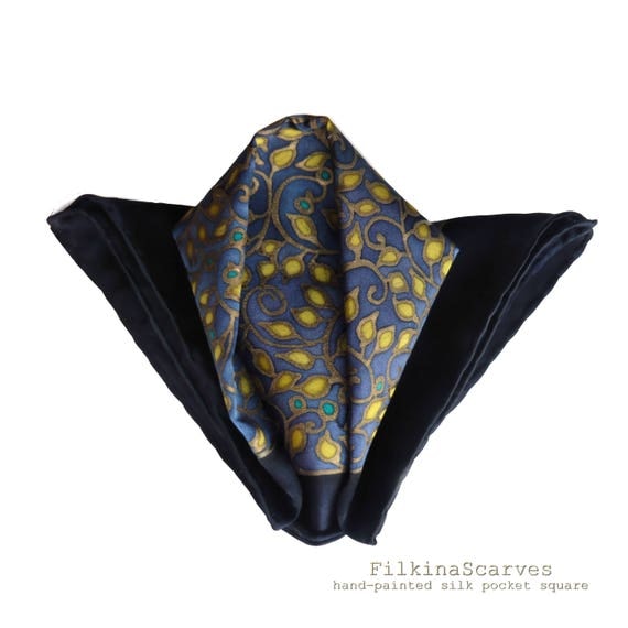 Mens Pocket square Hand Painted Navy Hanky Navy Handkerchief