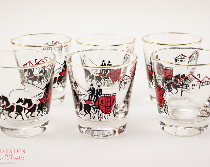 Vintage Libbey Stagecoach Carriage Glasses| MCM Old Fashioned 6 oz. Glasses | Set Of 6