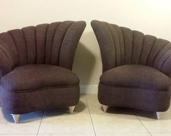 Hollywood Regency Art Deco Style Asymmetrical Channel Back Chairs (Pair)