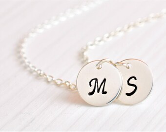 Personalized necklace, Initial disc necklace, Custom hand stamped, Sister, Mother, Symphaty, Birthstone, Sterling Silver Initials necklace