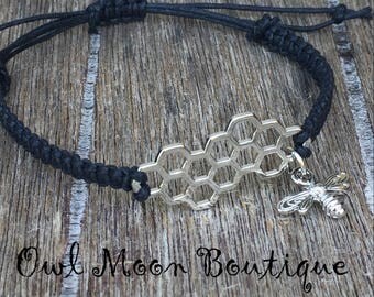 Macrame Honeycomb Bracelet With Bee Charm