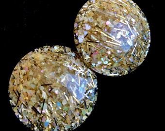 Vinatge Gold Flake & Lucite Clip-on Earrings-Extra Large!