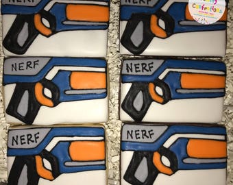 Nerf; Nerf Gun; Nerf Party; Nerf Cookies; Nerf Birthday - 1 Dozen (12 Cookies)