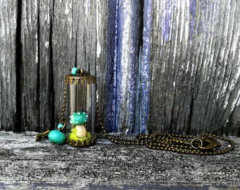 Turquoise blue - limited EDITION - amanita mushroom vial necklace