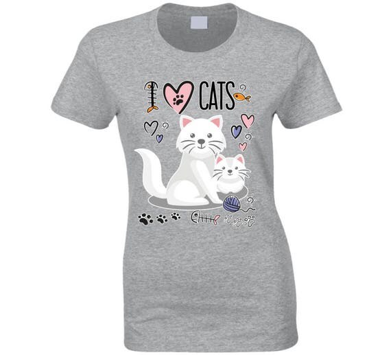 I Heart (love) Cats T-shirt, Cute Gift for Her, Cat Women's T-Shirt, Cat Lady Shirt. Gifts For Cat Lovers, I Love Cats Tshirt, Cat Tshirts