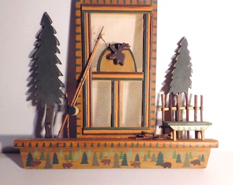 Northwoods Lodge Cabin Decor; Moose; Pine Trees; Hunting: Fishing; Wall Hanging; Rustic Americana