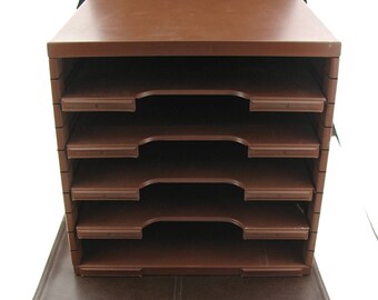 Vintage Mid Century Brown Metal Desktop File Cabinet Tray, Vintage Portable Metal Tray, Vintage Storage Mancave Office Decor