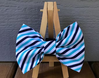 Blue Diagonal Stripe Dog Bow Tie