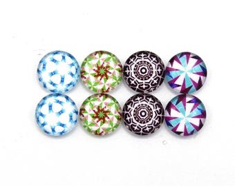 8 cabochons round glass mixte12mm series 1 "2"