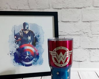 Wonder Woman tumbler/superhero tumbler/powder coated tumbler/30oz powder coated tumbler/custom powder coated tumbler/wonder woman cup