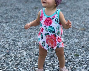 baby romper - toddler romper - floral romper - pixelated floral