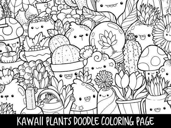 plants doodle coloring page printable cutekawaii coloring page for kids and adults - Kawaii Coloring Pages plants doodle coloring page printable cutekawaii coloring page for kids and adults - Kawaii Coloring Pages