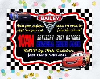 Cars Lightning McQueen birthday invitation