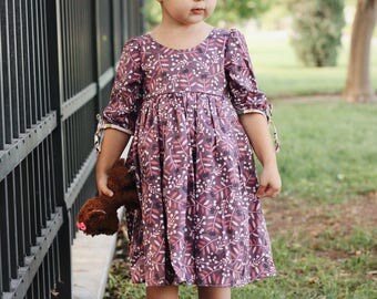 Fall Dress - Girls Fall dress - Girls Long sleeve dress - Ruffle dress - Girls dress with bows - girls purple dress - girls flower dress