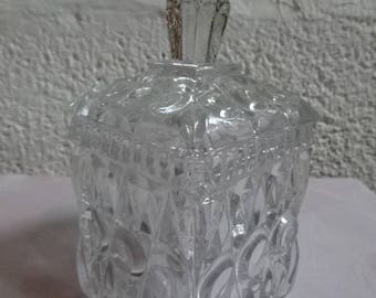 Pressed/Moulded Glass Lidded Pot/Sugar/Preserve/Mustard/Retro/Vintage/1970s