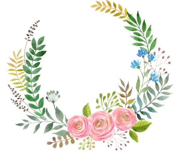 Watercolour Rose Flower Wreath Clip Art Digital Download PNG