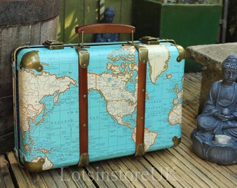 Vintage map design suitcase storage case wedding present box home decor