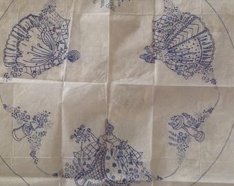 1940s vintage crinoline lady circular tablecloth embroidery transfer