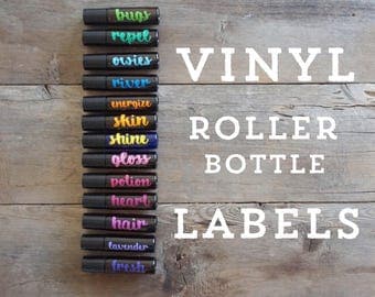 SALE ---> 10ml Essential Oil Roller Bottle Labels with Cursive Font - 10 Labels - 30 Color Options - LABELS ONLY