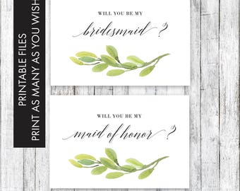 Will You Be My Bridesmaid, Bridesmaid card printable, bridesmaid Gift, Will you be my bridesmaid card, Rustic Bridesmaid, Greenery card