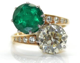 You and me, diamond and emerald ring