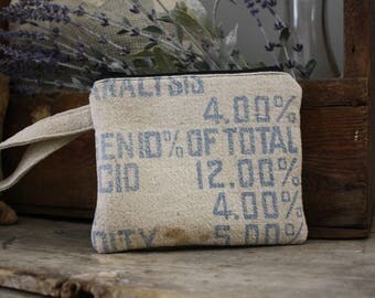 Vintage Seed Sack Wristlet | Upcycled | Repurposed | Feedsack Pouch | Grain Sack