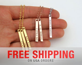 Mom necklace, Baby name necklace, Vertical bar necklace, Engraved Personalized necklace, Custom Baby name necklace Mothers day gift for mom