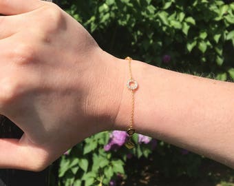 Bracelet chain gold 3 rings and rhinestones