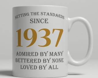 Setting standards, 80th Birthday mug, 80th birthday idea, born 1937 birthday, 80th birthday gift, 80 years old, Happy Birthday, EB 1937 Grey
