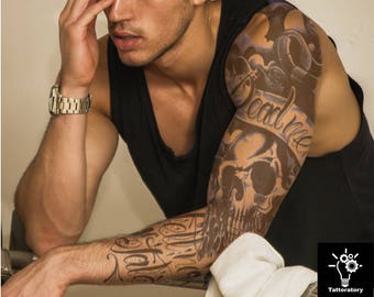 Men Temporary Tattoo Sleeve Men Fake Tattoo Sleeve Black Arm Tattoo Men Skull Snake Tattoo Manchon Tatouage Maniche Tatuaggio Tattoo Ärmel